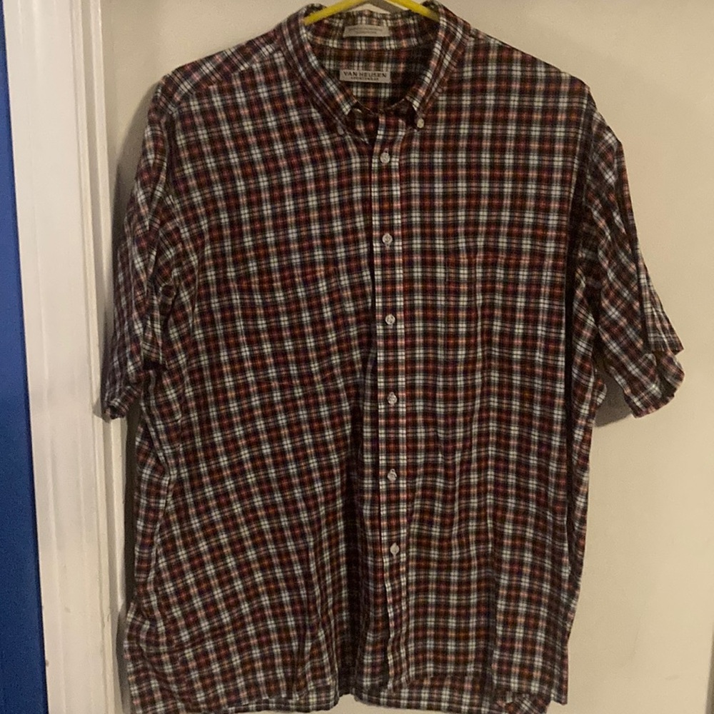 Van Heusen Men's Red and Blue Plaid Shirt